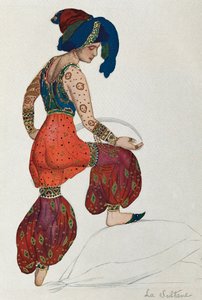 バレエ「シェヘラザード」のスルタンを演じるヴァスラフ・ニジンスキー（ニジンスキー）（1889-1950）の衣装 1910年（水彩・紙 作： Leon Bakst