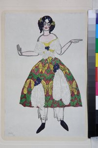 ジョアキーノ・ロッシーニによるバレエ「ラ・ブティック・ファンタスク」の衣装 - レオン・バクスト作 (1866-1924)、リトグラフ 1919 - (ジョアキーノ・ロッシーニ作バレエ「魔法のおもちゃ屋」の衣装デザイン、レオン・バクスト作、カラーリトグラフ 作： Leon Bakst