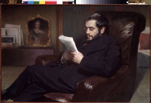 芸術家アレクサンダー・ベノワ (1870-1960) の肖像 (芸術家アレクサンドル・ベノワの肖像)。 Leon Bakst (1866-1924) によるデッサン。 紙に水彩、パステル、64.5 x 100.3 cm 作： Leon Bakst