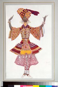 ロシアのバレエ、C・ミシェル・フォキーン演出のバレエ「青の神」のために描かれた衣装 作： Leon Bakst