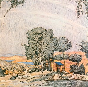 アイダ・ルーベンスタインのバレエ団が上演した「スパルタの女」第1幕のセットデザイン（1912年 作： Leon Bakst