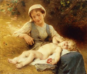 眠っている子供を持つ母親、1896年 作： Leon Bazile Perrault