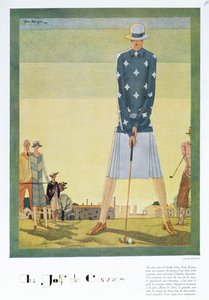 Jane Regny によるゴルフ ドレスのデザイン、「Femina」誌のファッション プレート、1926 年のクリスマス (カラー リソ) 作： Leon Benigni