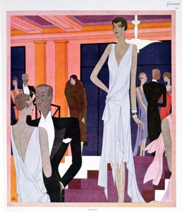 カンヌのミラマー、「フェミナ」誌のファッションプレート、1928年12月（カラーリソ） 作： Leon Benigni