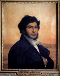 Jean-Francois (Jean Francois) Champollion (1790-1832)の肖像。フランスのエジプト学者で、ヒエログリフの解読を行った。レオンによる絵画 作： Léon Cogniet