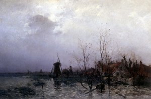 オランダの牧草地 (キャンバスに油彩) 作： Leon Germain Pelouse