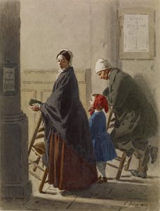 教会での祈りの男、女と女、1864年（紙とトイレットペーパー） 作： Leon Henri Antoine Loire