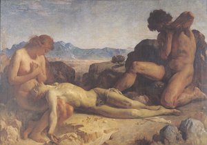 アダムの体を見つけるアダムとイブ 作： Leon Joseph Florentin Bonnat