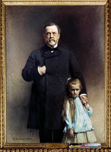 フランス人医師ルイ・パスツール（1822-1895）と幼い娘カミーユ・ヴァレリー・ラドーの肖像 レオン・ジョセフ・ボナ（1833-1922）による絵画 1886年 パリ、パスツール美術館 - フランス人医師ルイ・パスツール（1822-1895）と孫娘Cの肖像 作： Leon Joseph Florentin Bonnat