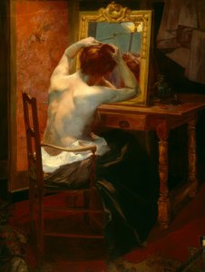 トイレのそばの女性 作： Leon Olivier Bon