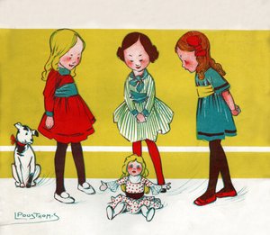 人形遊びをする少女たち。(イラスト、1910年頃) 作： Leon Pousthomis