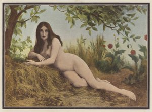 夏、干し草の中に横たわる女性（カラーリソ） 作： Leon Printemps