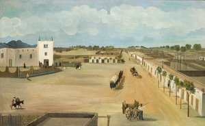 古いメシラ プラザ、カリフォルニア州。 1885-1886。 作： Leon Trousset