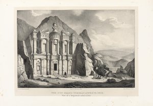 エルデイルと呼ばれる大きな墓、ペトラ、1830年のビュー 作： Leon de Laborde