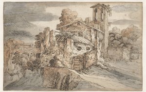 イタリアの教会と古代遺跡 作： Leonaert Bramer (attributed to)