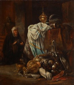 オリエンタリアと金属の器のある静物 作： Leonaert Bramer