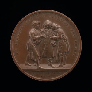 ウィリアム・ホガースの絵から中心となる場面を投票するためのキャンバシング［裏面］、1848年 作： Leonard Charles Wyon