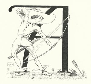 Aはアーチャーで、カエルを撃った（彫刻 作： Leonard Leslie Brooke