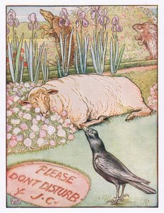 そして羊は眠りについた、「ジョニー・クロウズ・パーティ」、1930年頃のイラスト 作： Leonard Leslie Brooke