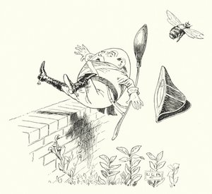 Humpty Dumpty sate on a wall (e.g. engraving)