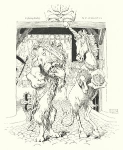 ライオンとユニコーンが王冠をめぐって争っていた（彫刻 作： Leonard Leslie Brooke