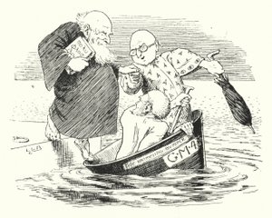 ゴッサムの三賢人、お椀で海に出た(彫金) 作： Leonard Leslie Brooke