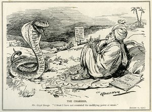 失業の蛇を魅了するロイドジョージ、1921年 作： Leonard Raven Hill
