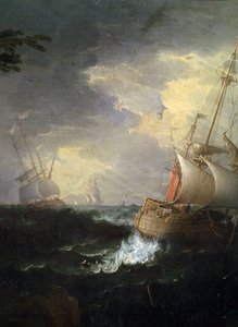 ""tempete en mer"" (嵐の海) 詳細。 Peinture de Leonardo Coccorante (1680-1750) 18eme siecle Musée des Beaux Arts de Mikalojus Konstantinas Ciurlionis、カウナス、リトアニア 作： Leonardo Coccorante
