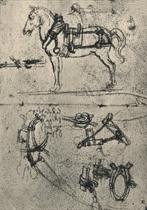 利用されたカート馬とハーネスの研究、c1480 1945 作： Leonardo da Vinci