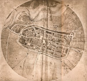 イタリア、イモラの町を表す地図c1472-c1519 1883 作： Leonardo da Vinci