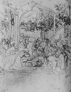 王家の礼拝：構成スケッチ、1478-1481 1945 作： Leonardo da Vinci