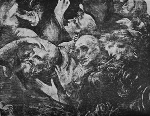 賢者の礼拝-右側のひざまずく王の後ろのグループの頭、c1481 1945 作： Leonardo da Vinci