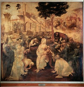 マギの崇拝 - 木に油彩 作： Leonardo da Vinci