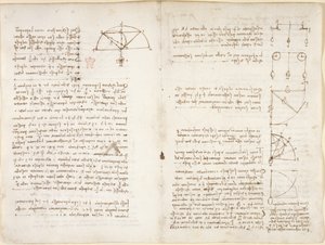 Arundel 263、f.10v、f.5 力学に関するメモと図 作： Leonardo da Vinci