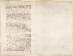 Arundel 263、f.215v、f.218 「Codex Arundel」のメモと図 (紙にペンとインク) 作： Leonardo da Vinci