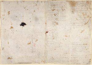 Arundel 263, f.225v, f.230 機械的な力と力、パーカッション、重力、運動、光学、天文学に関するドローイングと、さまざまな算術的および幾何学的な命題 (紙にペンとインク) 作： Leonardo da Vinci