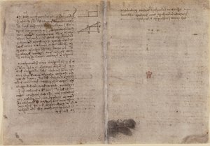 Arundel 263、f.245v、f.246r、「Codex Arundel」の幾何学に関する注記 (c.1518) (紙にペンとインク) 作： Leonardo da Vinci