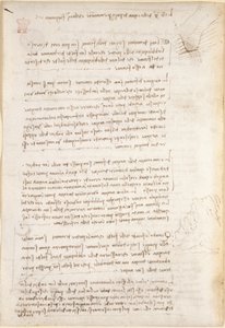 Arundel 263, f.25v 「Codex Arundel」からの水による侵食に関するメモとラフスケッチ (紙にペンとインク) 作： Leonardo da Vinci