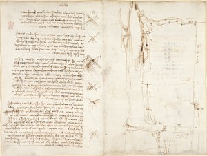 Arundel 263、f.276v、f.273r、「デル ベント」と題された風に関するメモとスケッチ