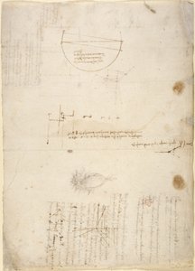 Arundel 263, f.33v 「Codex Arundel」からの力学に関するメモと図 (紙にペンとインク) 作： Leonardo da Vinci