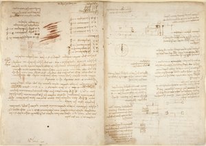 Arundel 263, f.38v, f.37 「Codex Arundel」からの算術ノート (紙にペンとインク) 作： Leonardo da Vinci