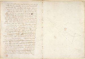 Arundel 263, f.57v, f.46 「Codex Arundel」からの水に関するメモ (紙にペンとインク) 作： Leonardo da Vinci