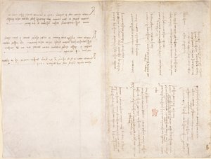 Arundel 263, ff.229v, f.226 「コデックス アランデル」からのレオナルド ダ ヴィンチのメモ (紙にペンとインク) 作： Leonardo da Vinci