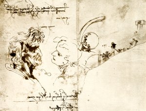 2つの男性の頭のドラフト 作： Leonardo da Vinci