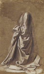 ひざまずく図のためのカーテンの研究、 作： Leonardo da Vinci
