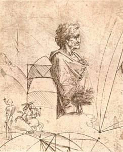 バストとマイナースケッチの描画、c1472-c1519 1883 作： Leonardo da Vinci