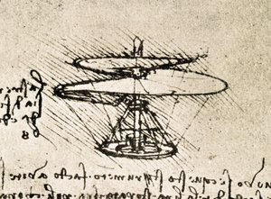 空中スクリュー（ヘリコプター）」の原理と構造を記したダ・ヴィンチ手稿からの抜粋（原稿） 作： レオナルド・ダ・ヴィンチ