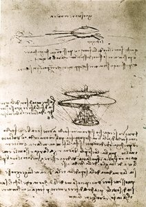 空中スクリュー（ヘリコプター）」の原理と構造を記したダ・ヴィンチ手稿からの抜粋（原稿） 作： レオナルド・ダ・ヴィンチ