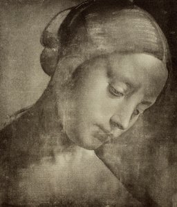 レオナルド・ダ・ヴィンチが描いた女性の頭部。ウフィッツィ美術館（フィレンツェ）のドローイングとプリントのキャビネット 作： Leonardo da Vinci