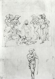 賢者の崇拝のための図研究、c.1481（紙の上にペンとインクとメタルポイント） 作： Leonardo da Vinci